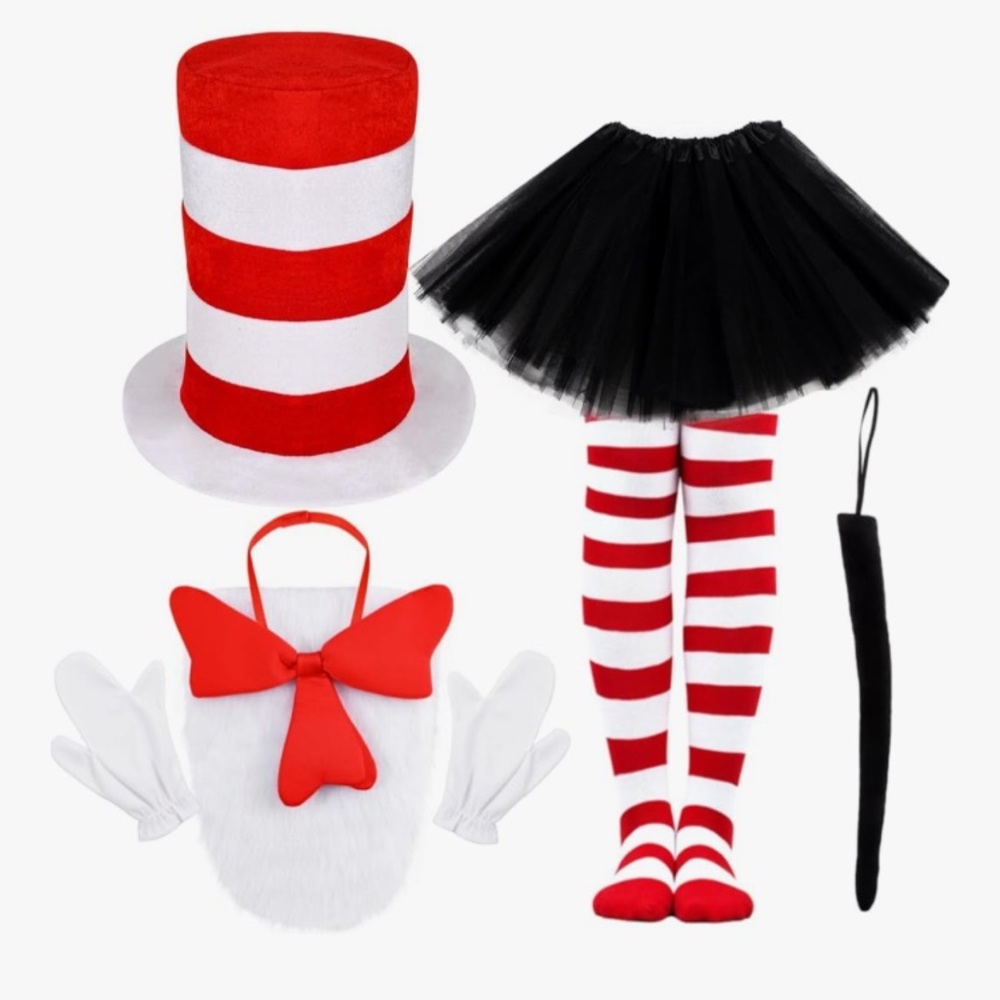 Kids Red and White Striped Cat Costume Set